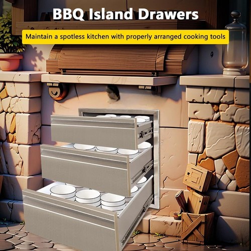 Outdoor Kitchen Stainless Steel Triple Access Drawers with Flush Mount Handle - Picture 4 of 7