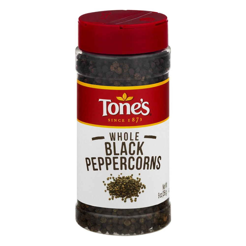 Tone'S Black Peppercorns Whole, Savory taste, Earthy flavor & Sharp Aroma ,9 Oz 
