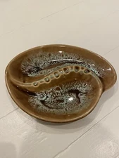 Vintage Mid-Century Modern MCM Ashtray Tan Brown Glaze 10.5” x 9” Made in USA