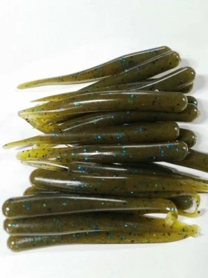 TEXJET 3.5 IN KNIFE TAIL WORM-drop shot/NED RIG- GREEN PUMKIN BLUE FLK/HVY GARLIC 16PAC