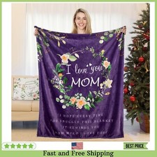 Mom Blanket for Birthday, Soft and Comfy Throw for Mother, I Love You Mom Flower