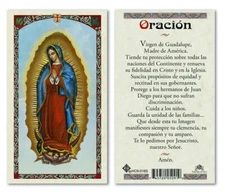 Virgen de Guadalupe  Oración laminated prayer card in Spanish