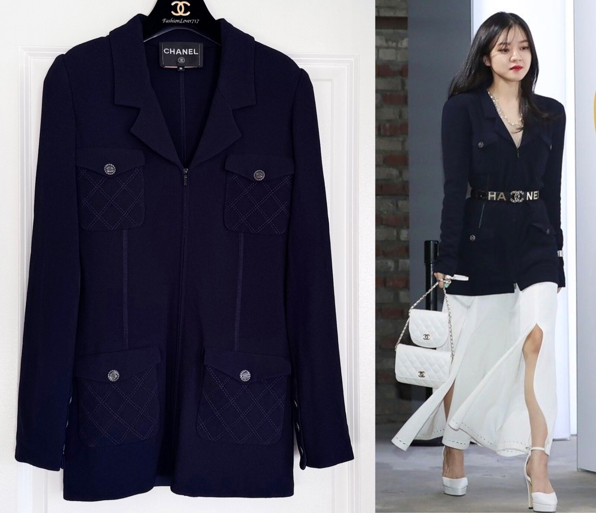NEW CHANEL 19S NAVY CC BUTTONS RUNWAY QUILTED JACKET 36 | eBay