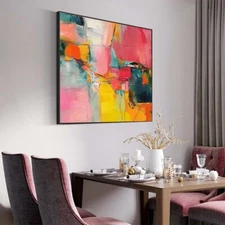 hand painted Oil Painting Abstract Contemporary  Canvas wall art Yellow Red