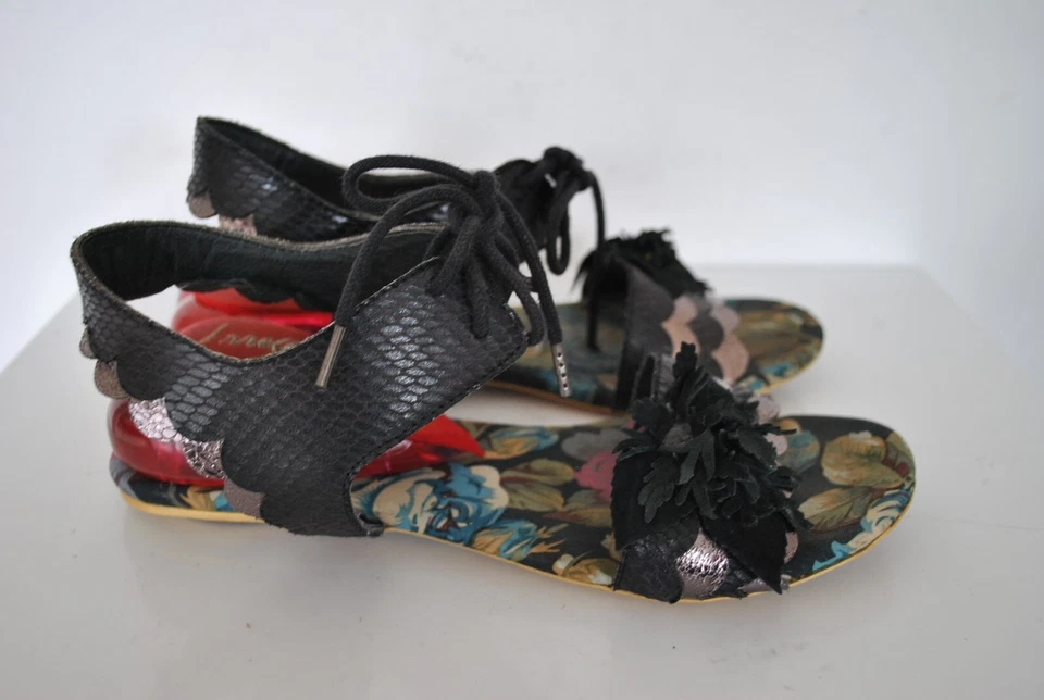 Negro Cordones Correa Única Mujer Corazón Tacones Andalos Talla 4 (37) Elección Irregular Foto 3 de 4