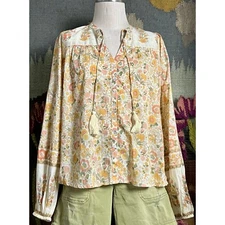 Elan Peasant Floral Blouse Top M