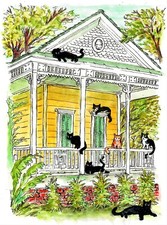 Cats In New Orleans, New Orleans House, Cat Art Print, Victorian House, Cats