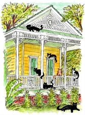 Cats In New Orleans, New Orleans House, Cat Art Print, Victorian House, Cats