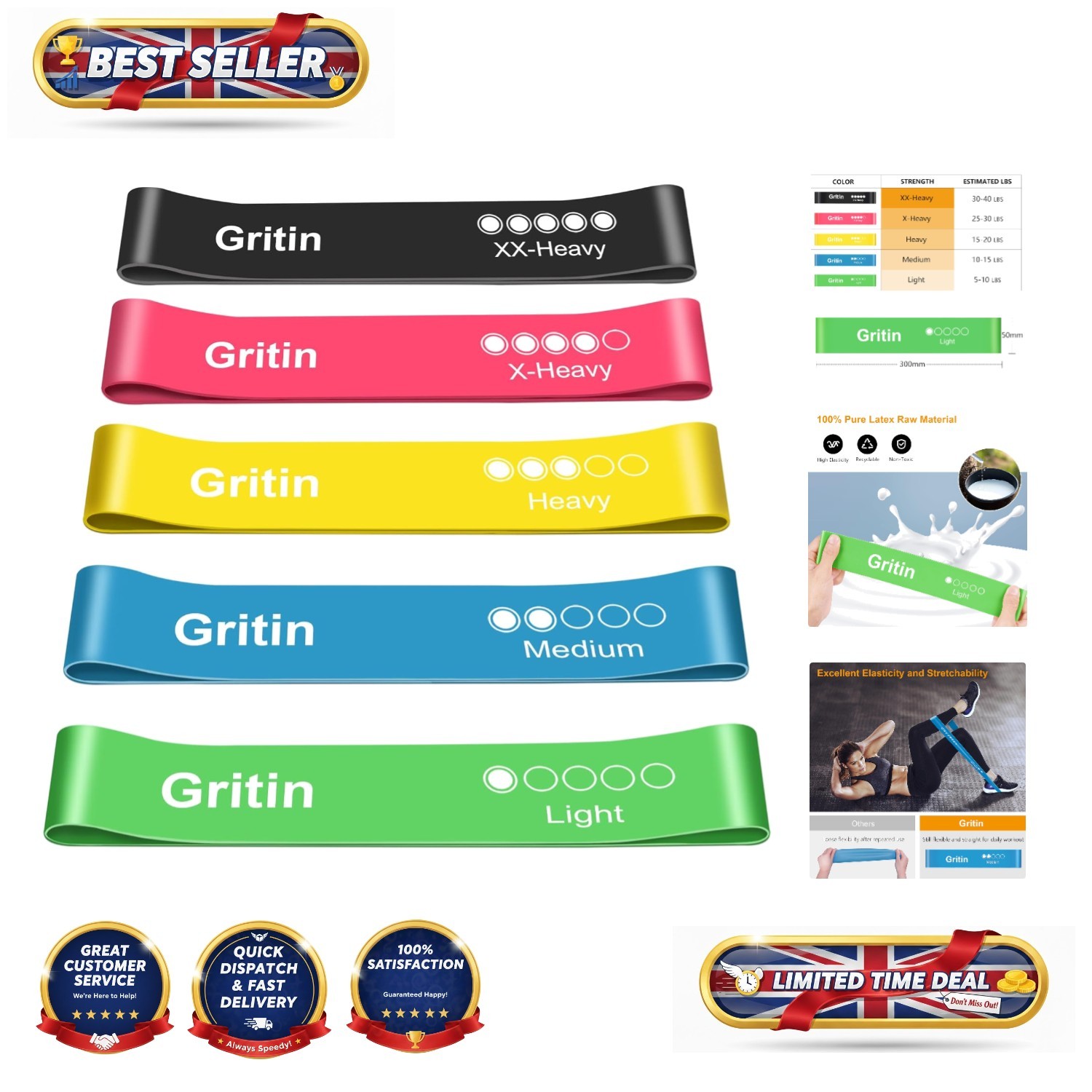5-Piece Skin-Friendly Resistance Bands Set with Carrying Case - Perfect for W...