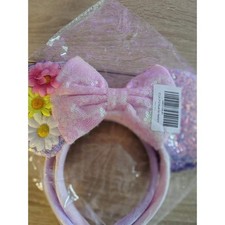 Kids Minnie Mouse Inspired Sequin Ears Headband Pink Bow Flowers set of 2