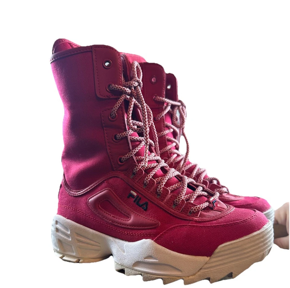Fila Disruptor Ballistic Womens Shoe Size 6.5 Red/White Hightop Shoes Boots - Image 2 of 4