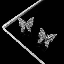 New Gorgeous Beautiful Clear Rhinestone Butterfly Stud Earrings