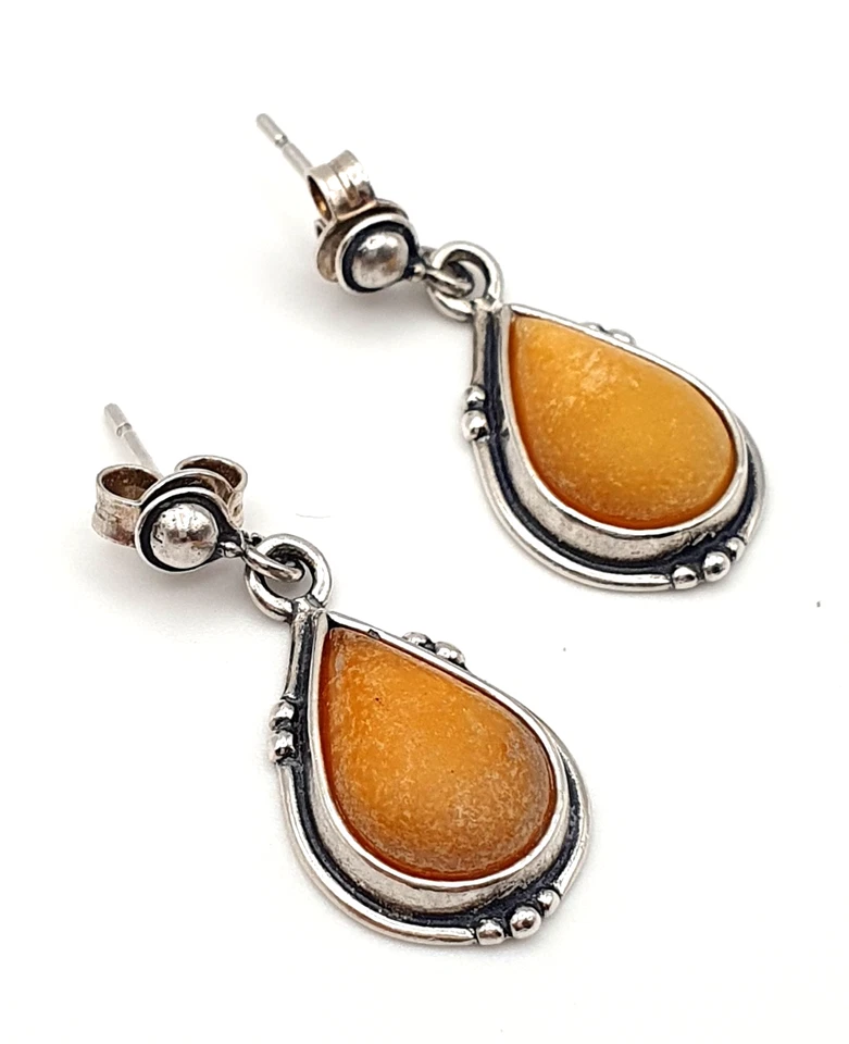 Beautiful vintage Baltic Butterscotch Amber & sterling silver teardrop earrings — 第 2/4 张图片