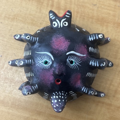 Mexican Coconut Folk Art Hand Painted Mask Handmade Wall Art