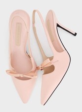Charles & Keith Light Pink Bow Sling backs High Heel BNWB Size 5 RRP £59
