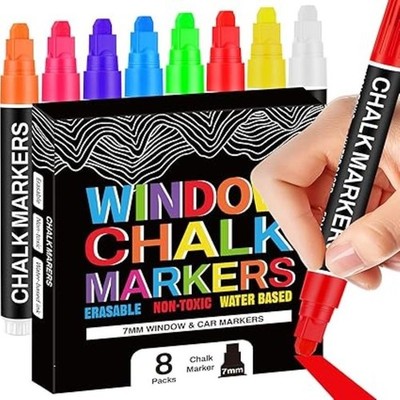 Liquid Chalk Markers 8 Pack Jumbo Tip Multicolor for Windows & Chalkboards NWT