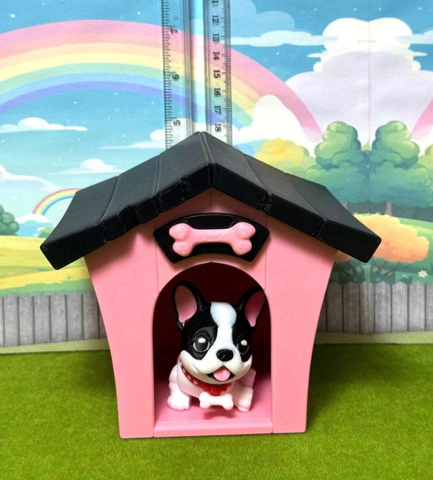 Bulldog Francés Articulado, Perro Impreso en 3D de 3" con caseta para Perros, Juguete Inquieto Animal Foto 2 de 4