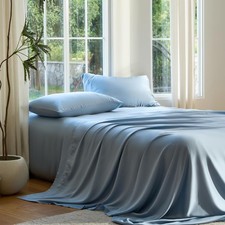 Bamboo Sheet Set Queen Size 3 Piece Soft Viscose Derived Organic Bedding Sky