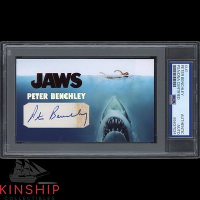 Peter Benchley signed Cut 3x5 Custom Card PSA DNA Slab Jaws Author Auto C6315