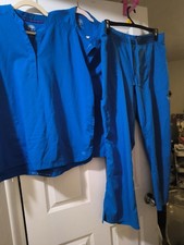 Lot Of 3 Healing Hands Purple Label Scrub Set Roy Blue 2 L Tops  Pants L Petite