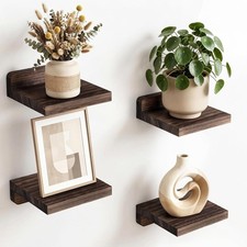Small Shelf for Wall, 5X5 Inches Floating Shelves Set of 4, Rustic Wood Small