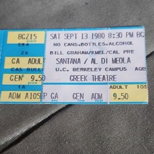 Santana & Al Di Meola Greek Theatre Concert Ticket Stub Sept 13, 1980