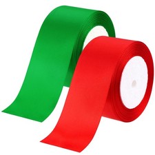 2 Rolls Christmas Ribbon 2 Inch X 50 Yards Red and Green Satin for Gift Wrapping