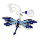 Blue Dragonfly Rear View Mirror Charm - Crystal Sun Catcher for Car - 