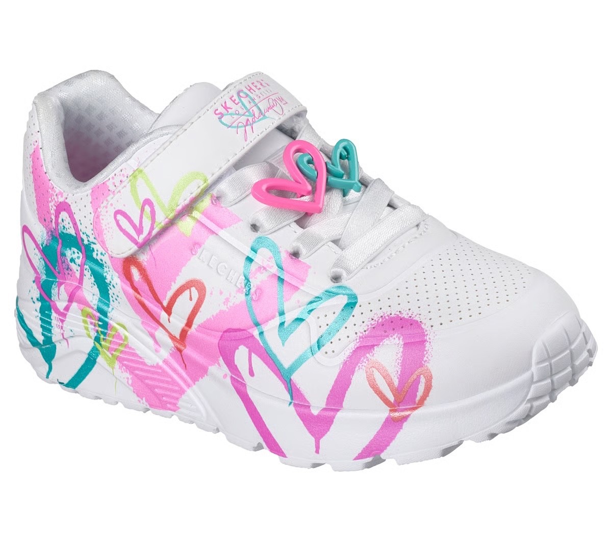 Skechers Uno Lites Heart Status J Goldcrown in White Multi image 2