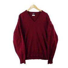 Vintage 70s 80s Brooks Brothers Men XL Lambswool Sweater V-Neck Burgundy England