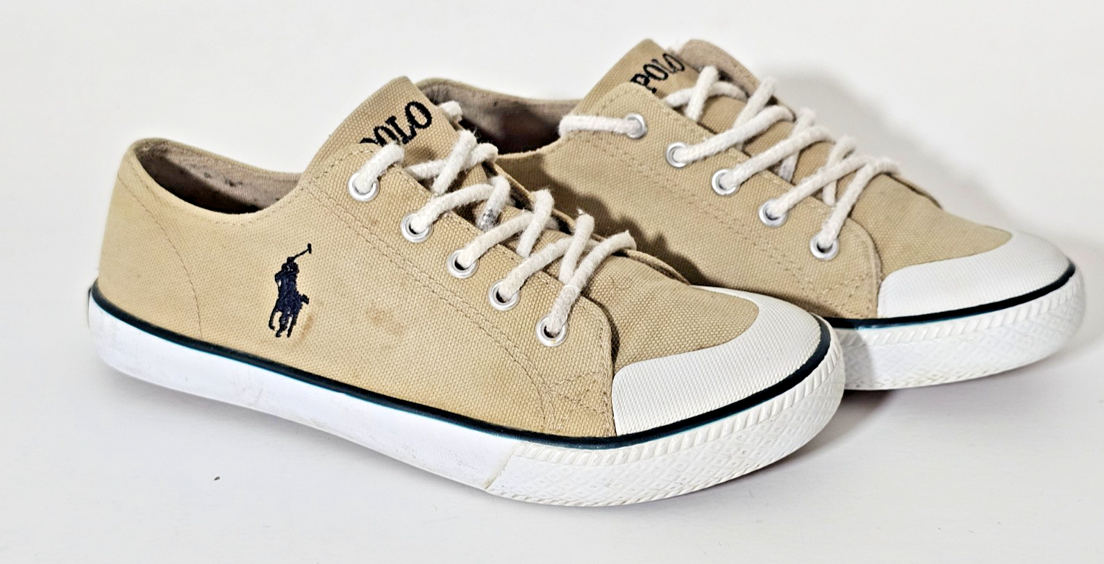 PONY Sneakers basse Polo Ralph Lauren bambino marrone marrone chiaro tela stringate taglia 2