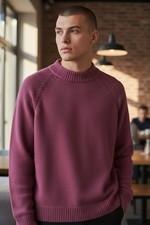 Vintage 90 s J Crew Men s Maroon Roll Neck Fisherman s Sweater Cotton M EUC