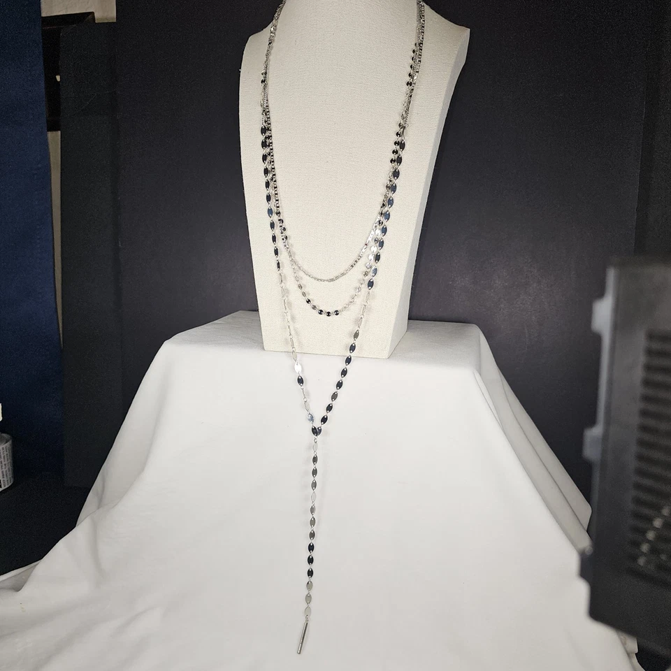 Ожерелье Park Lane «ECHO» многослойное Y серебристое длина от 20 до 23 дюймов ШИКАРНОЕ блестящее - Изображение 3 из 4