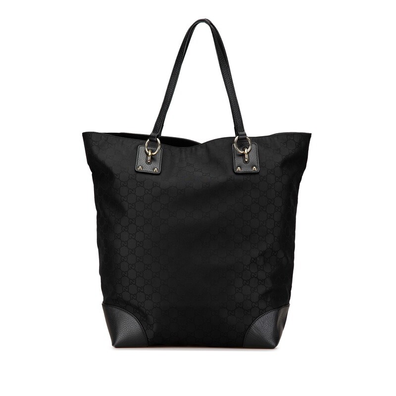 GUCCI GG Nylon Tote Bag in Black with Leather Accents Preowned from Japan