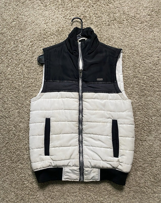 G by GUESS Men's XS Black/White Colorblock Quilted Puffer Vest Full Zip Logo