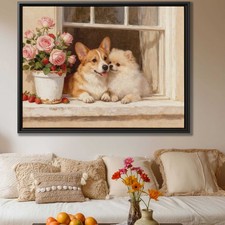 Oil Painting Corgi Canvas Print Pet Artwork Wall Decor Dog Vintage Home Decor