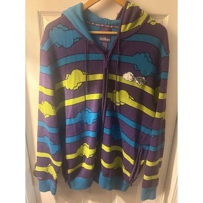 Scifen Cloud Stripe Zip Up Knit Hoodie Full Zip Purple Blue Large
