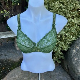 Aubade Paris Bra Forest Green Lace Unlined Underwire Balconette  32DD