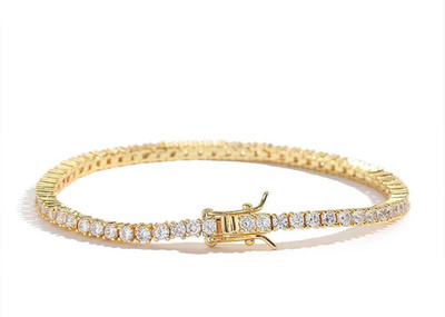 Tennisarmband 2,7 kt Rundschliff Laborgefertigt Diamant Testpass 18 cm 14 K Gold