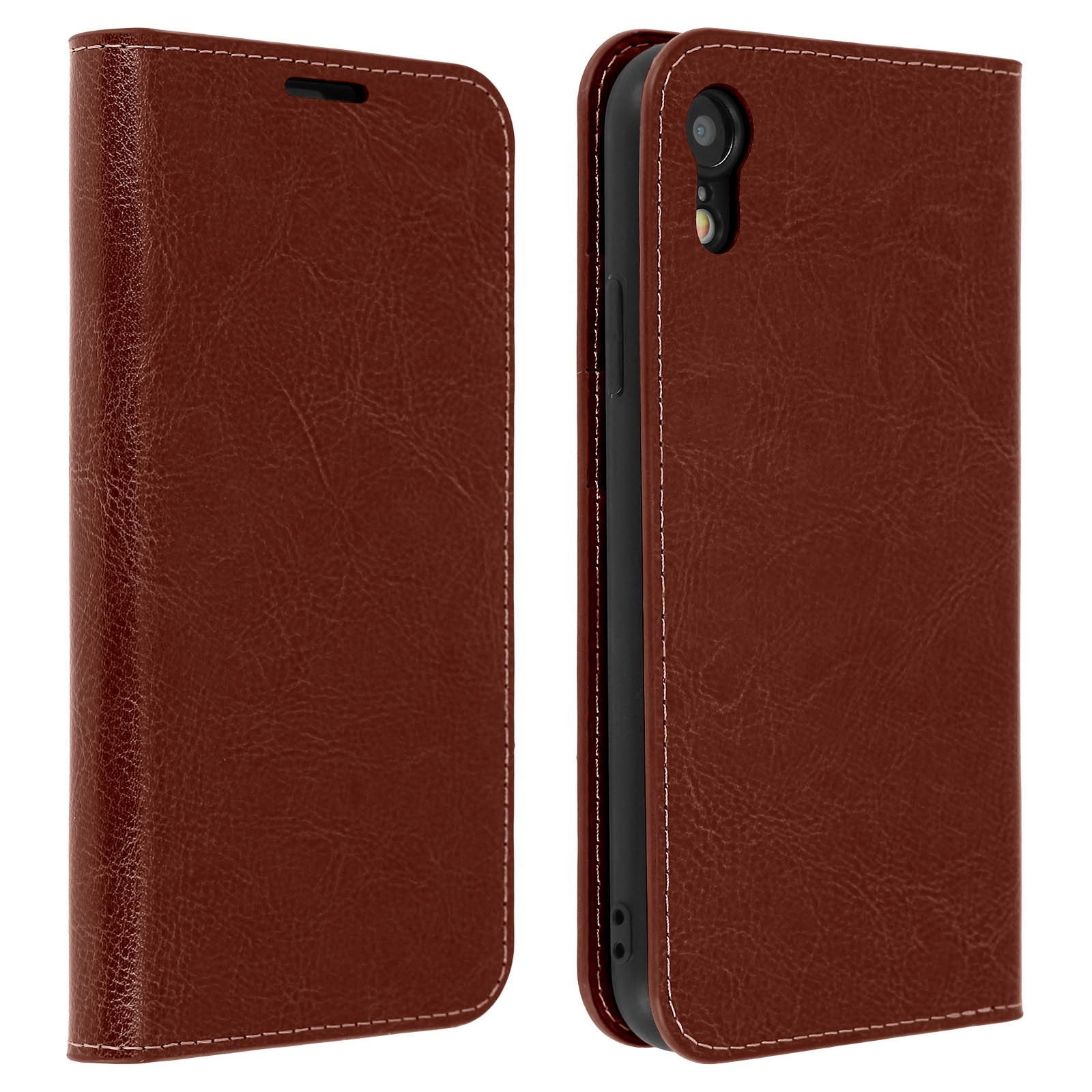 Étui iPhone XR cuir marron housse portefeuille clapet support Avizar
