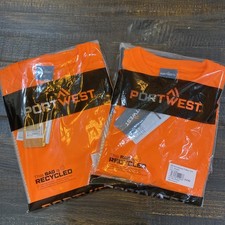 NWT PORTWEST Lot of 2 Hi-Vis Segmented Tape Contrast T-Shirts Orange Size Large