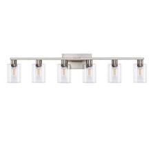 6-Light Bathroom Light Fixtures, Vanity with Clear Glass, Brushed Nickel Ligh...