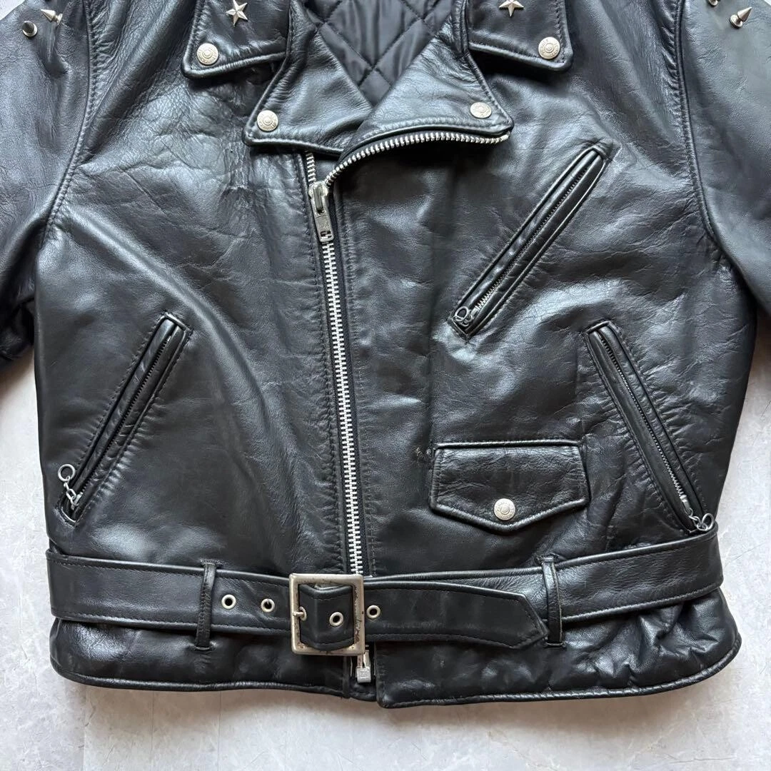 Chaqueta de Cuero Schott Perfecto 618 Double Rider Negra Talla 42 EE. UU.