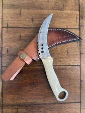 CUSTOM HANDMADE DAMASCUS KARAMBIT KNIFE WITH BONE HANDLE WITH LEATHER SHEATH 150
