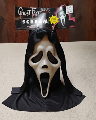 Vintage 90s Ghost Face Mask Fun World Easter Unlimited Glow Scream 1997 #9206