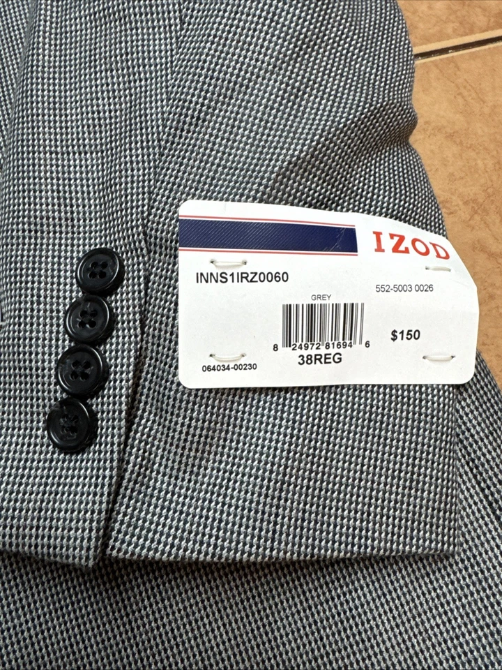NUEVO Abrigo Blazer Izod Deportivo Gris Pata de Gallo Cuadros Talla 38R Chaqueta Nuevo con Etiquetas $150 Foto 2 de 4