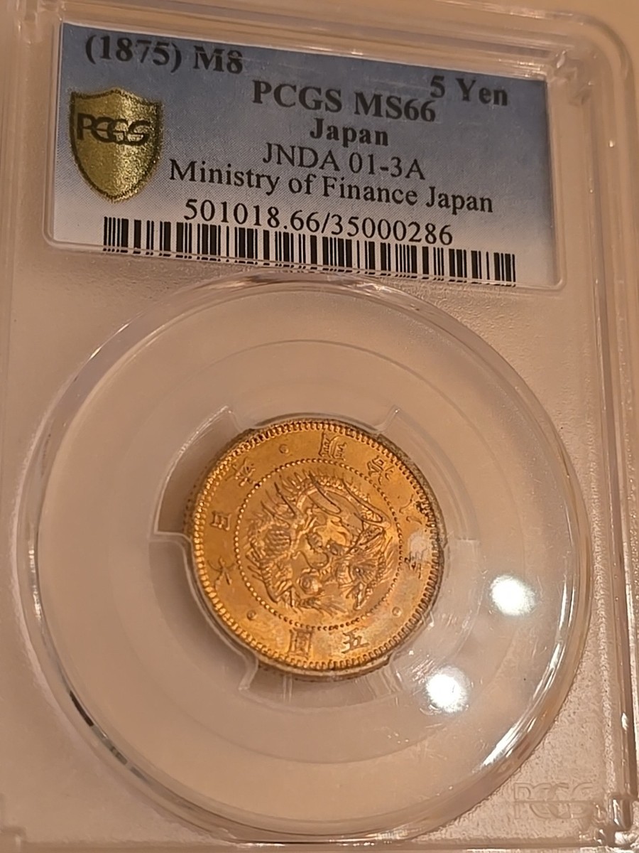 1875 Japan 5 Yen Gold Japanese M8 Meiji PCGS MS66 MS 66 M8(1875