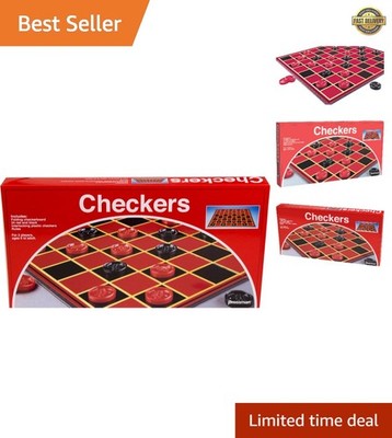 Classic Checkers Game Set with Folding Board & Interlocking Checkers, 2 Players