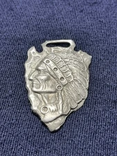 Vintage Metal Native American Chief Watch Fob 7.8g Figural “Indian Head” Design