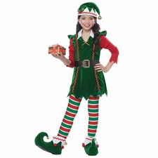 Festive Elf Santa Helper Christmas Holiday Fancy Dress Up Girls Costume